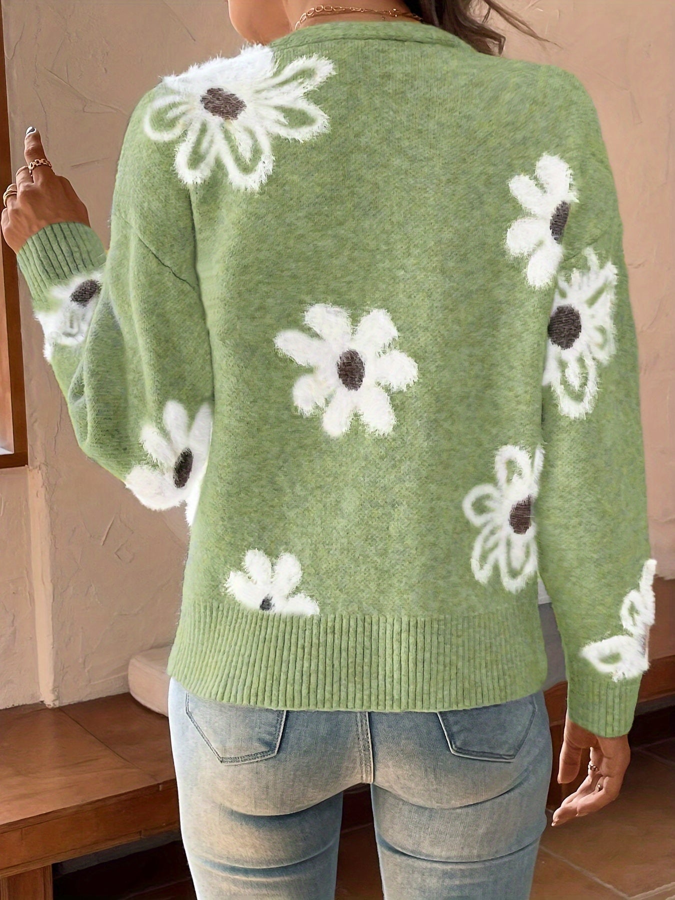 Daisy | Strikket Cardigan med Blomstermønster