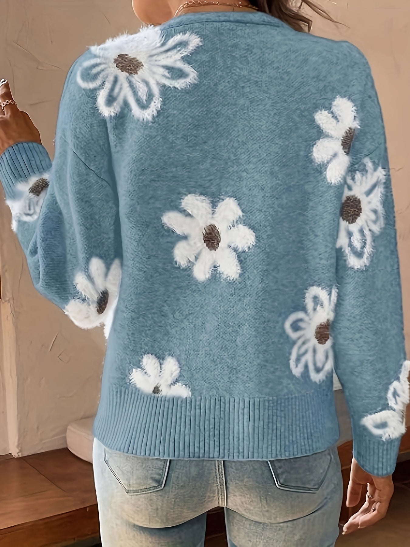 Daisy | Strikket Cardigan med Blomstermønster
