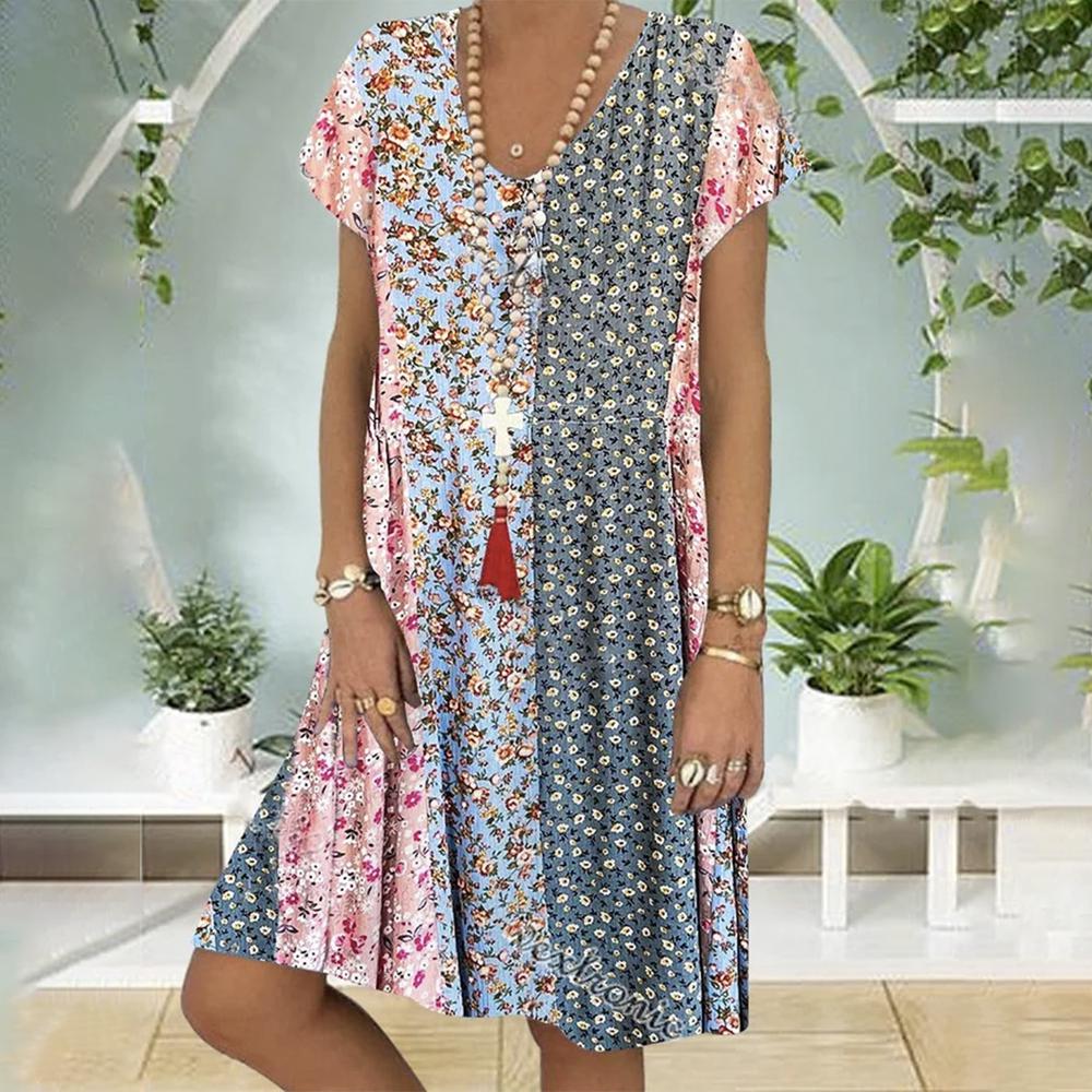 Noa | Boho Sommerkjole med Blomsterprint og A-Linje Pasform