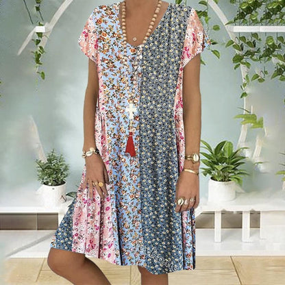 Noa | Boho Sommerkjole med Blomsterprint og A-Linje Pasform