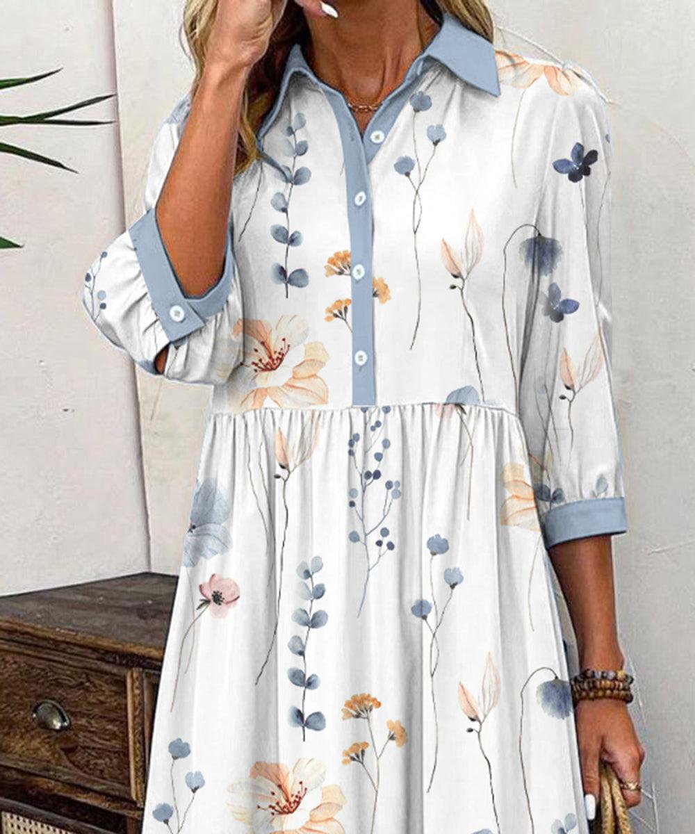 Elvienne | Frisk Maxi-kjole med Print &amp; Krave