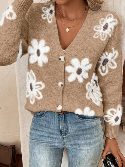 Daisy | Strikket Cardigan med Blomstermønster