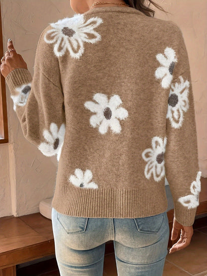 Daisy | Strikket Cardigan med Blomstermønster