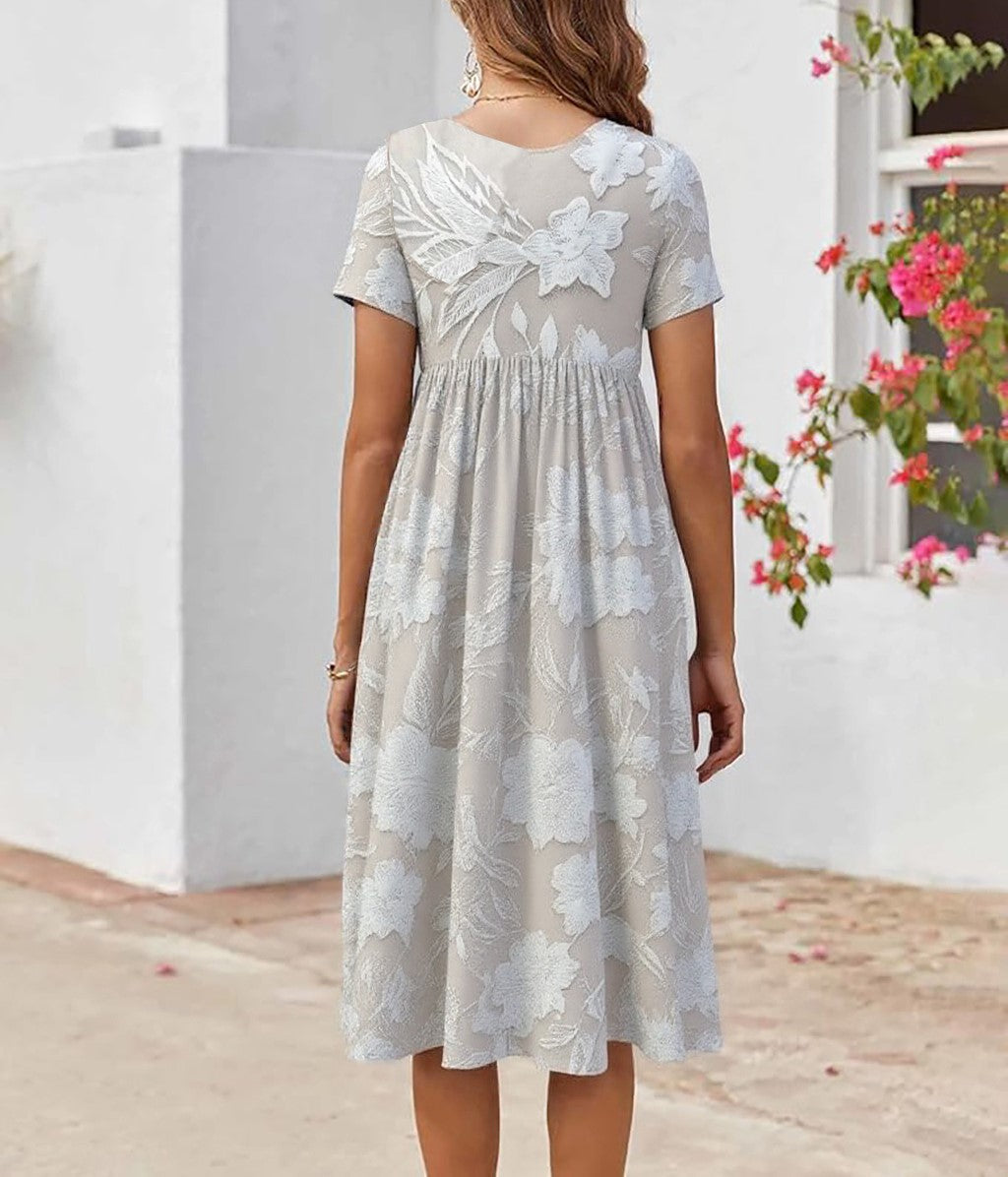 Maëlle – Classic Midi Dress with Print &amp; Pockets