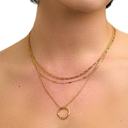 Open circle three-row necklace | Gold 18k