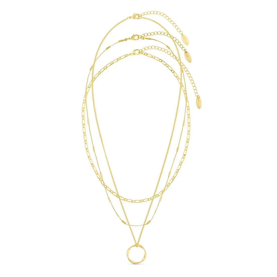 Open circle three-row necklace | Gold 18k