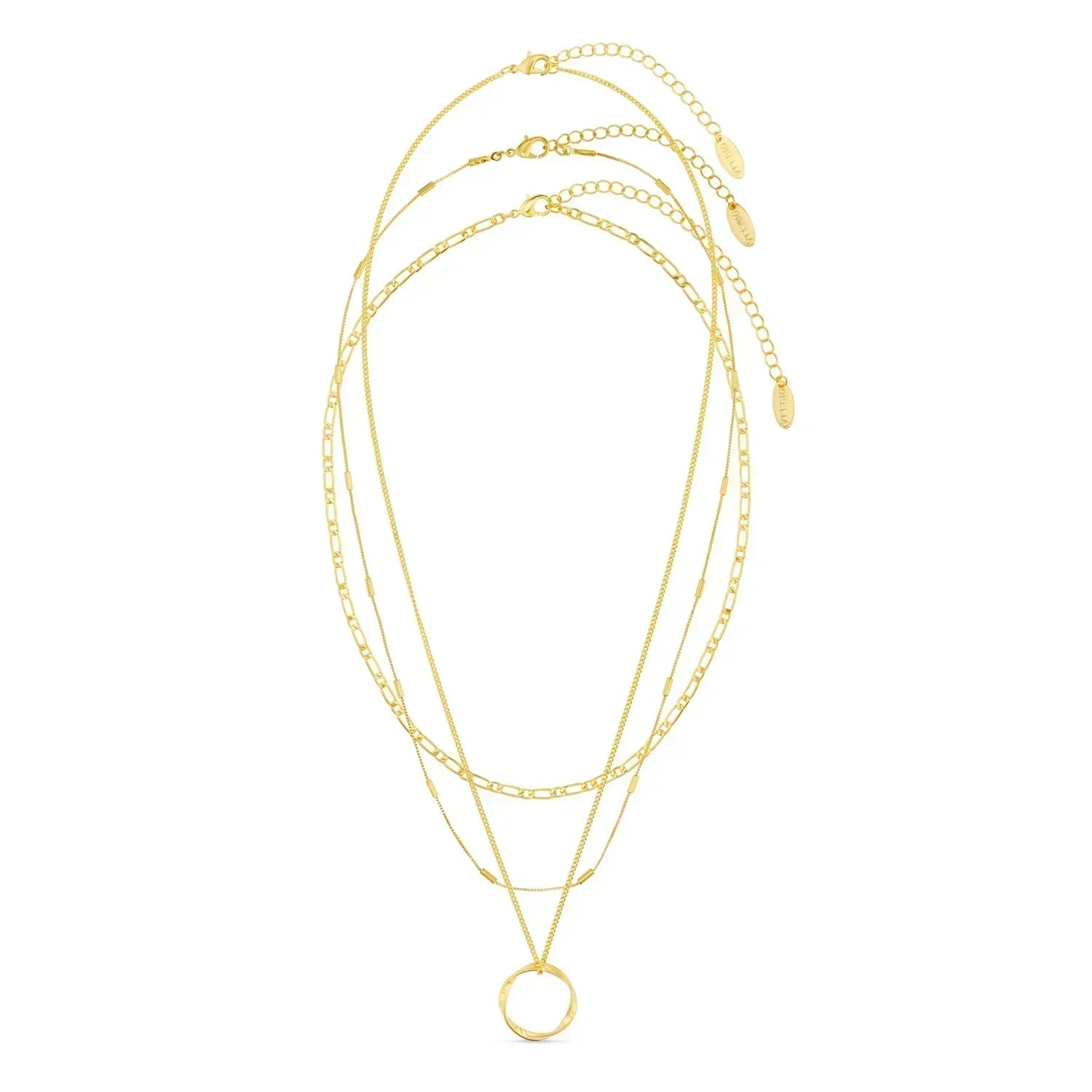 Open circle three-row necklace | Gold 18k