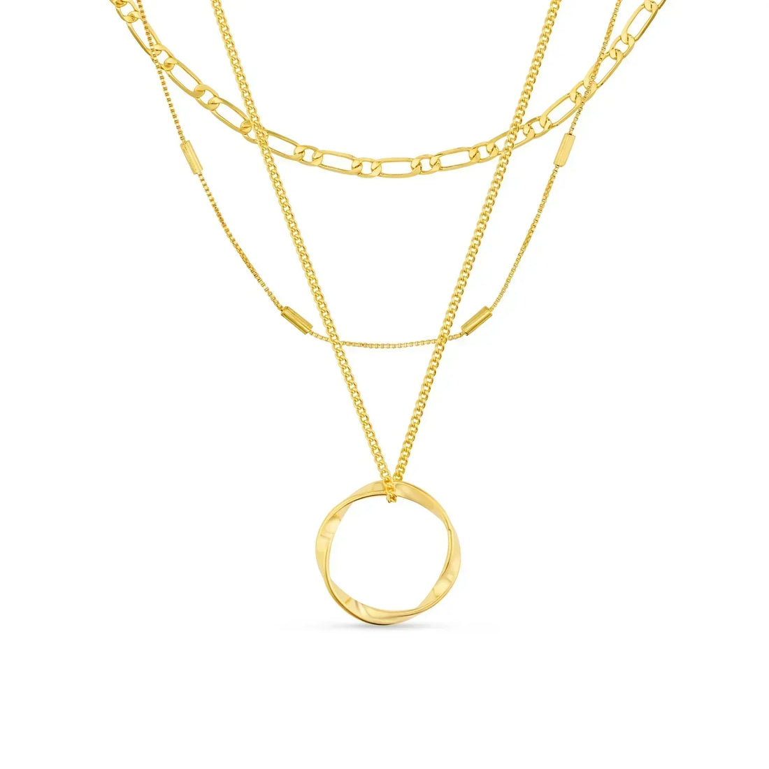Open circle three-row necklace | Gold 18k