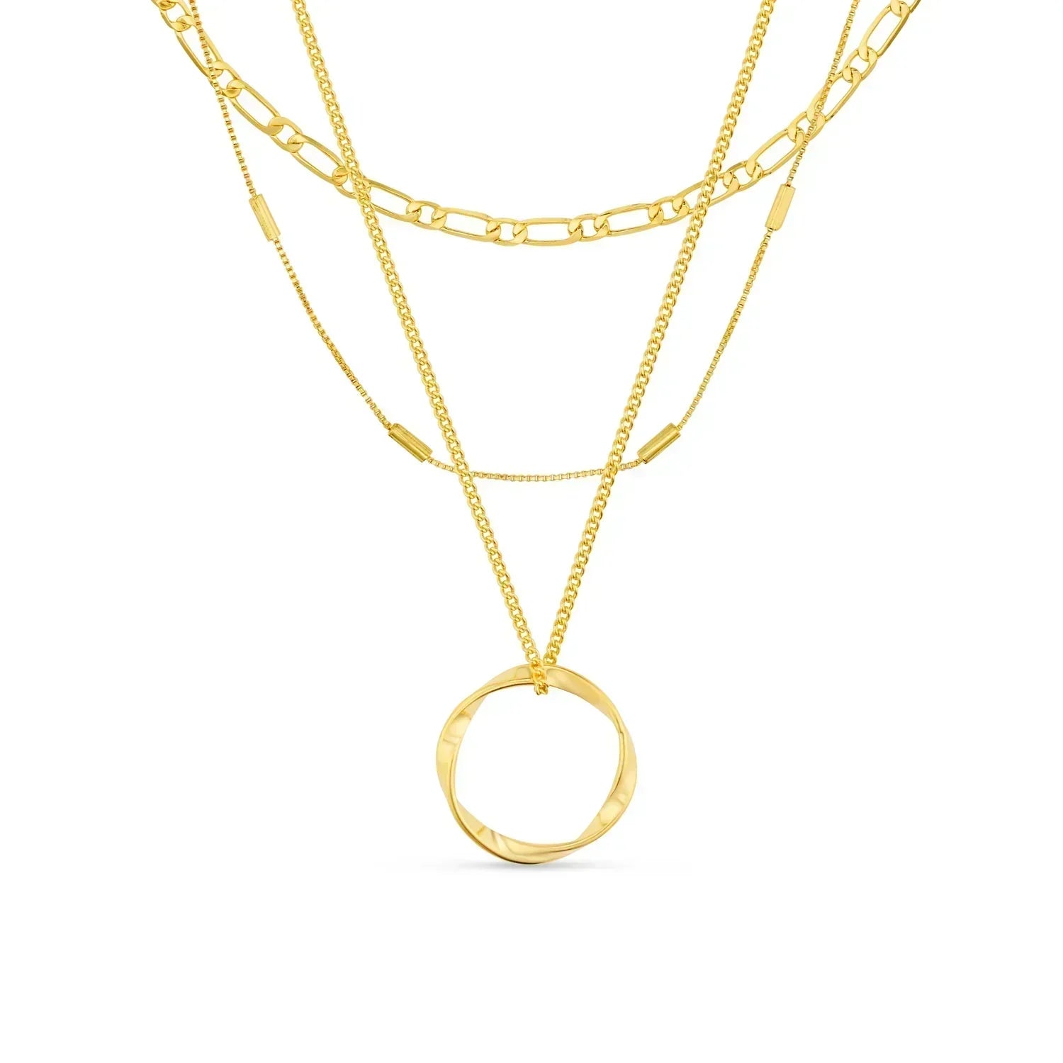 Open circle three-row necklace | Gold 18k