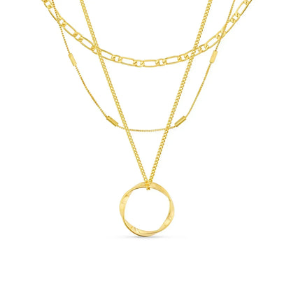 Open circle three-row necklace | Gold 18k