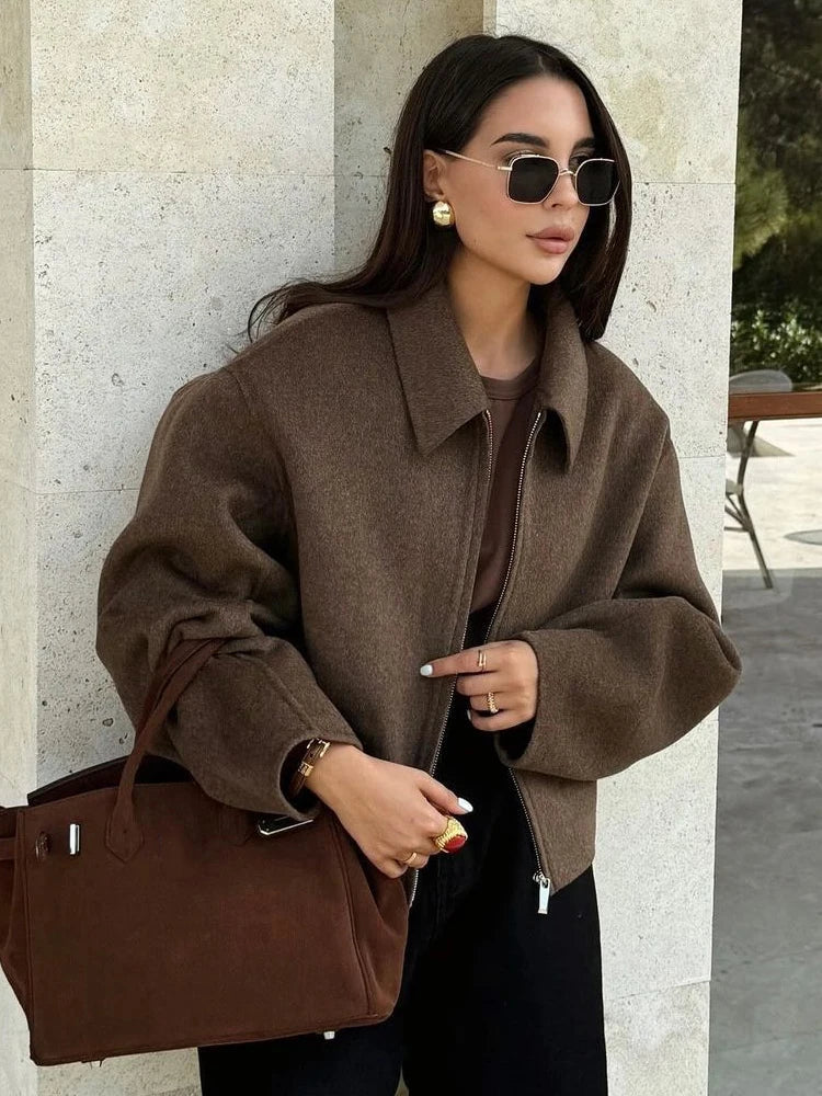Margaret™ | Elegant Brown Wool Jacket