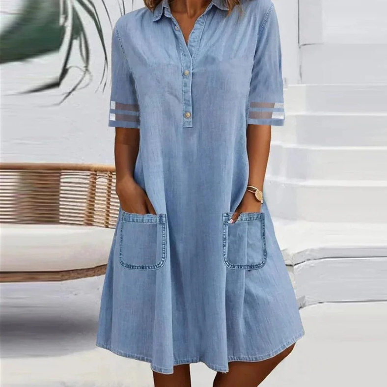 Jill | Denim Mini Kjole med Lommer
