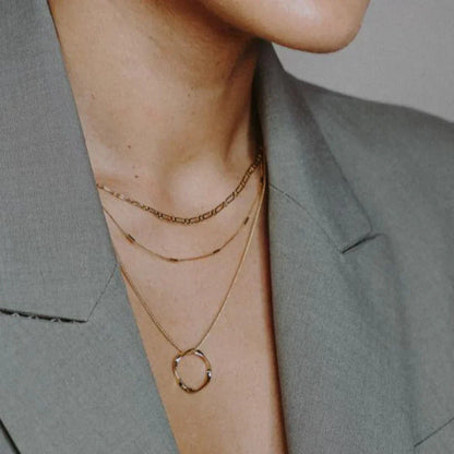 Open circle three-row necklace | Gold 18k