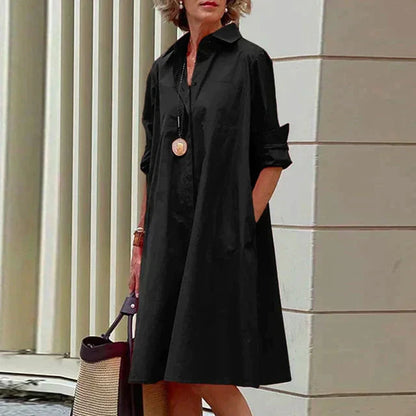 Clara | Retro Midi-Kjole med Krave og Elegant A-Linje