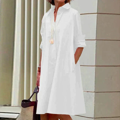 Clara | Retro Midi-Kjole med Krave og Elegant A-Linje