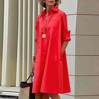 Clara | Retro Midi-Kjole med Krave og Elegant A-Linje