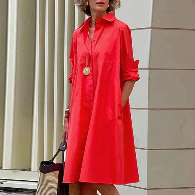 Clara | Retro Midi-Kjole med Krave og Elegant A-Linje