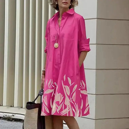 Clara | Retro Midi-Kjole med Krave og Elegant A-Linje