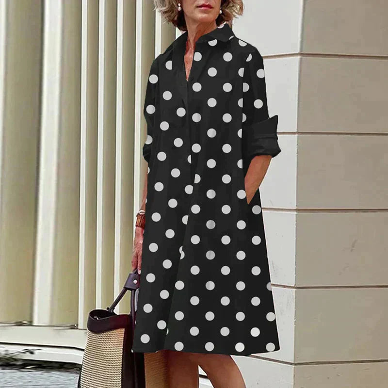Clara | Retro Midi-Kjole med Krave og Elegant A-Linje