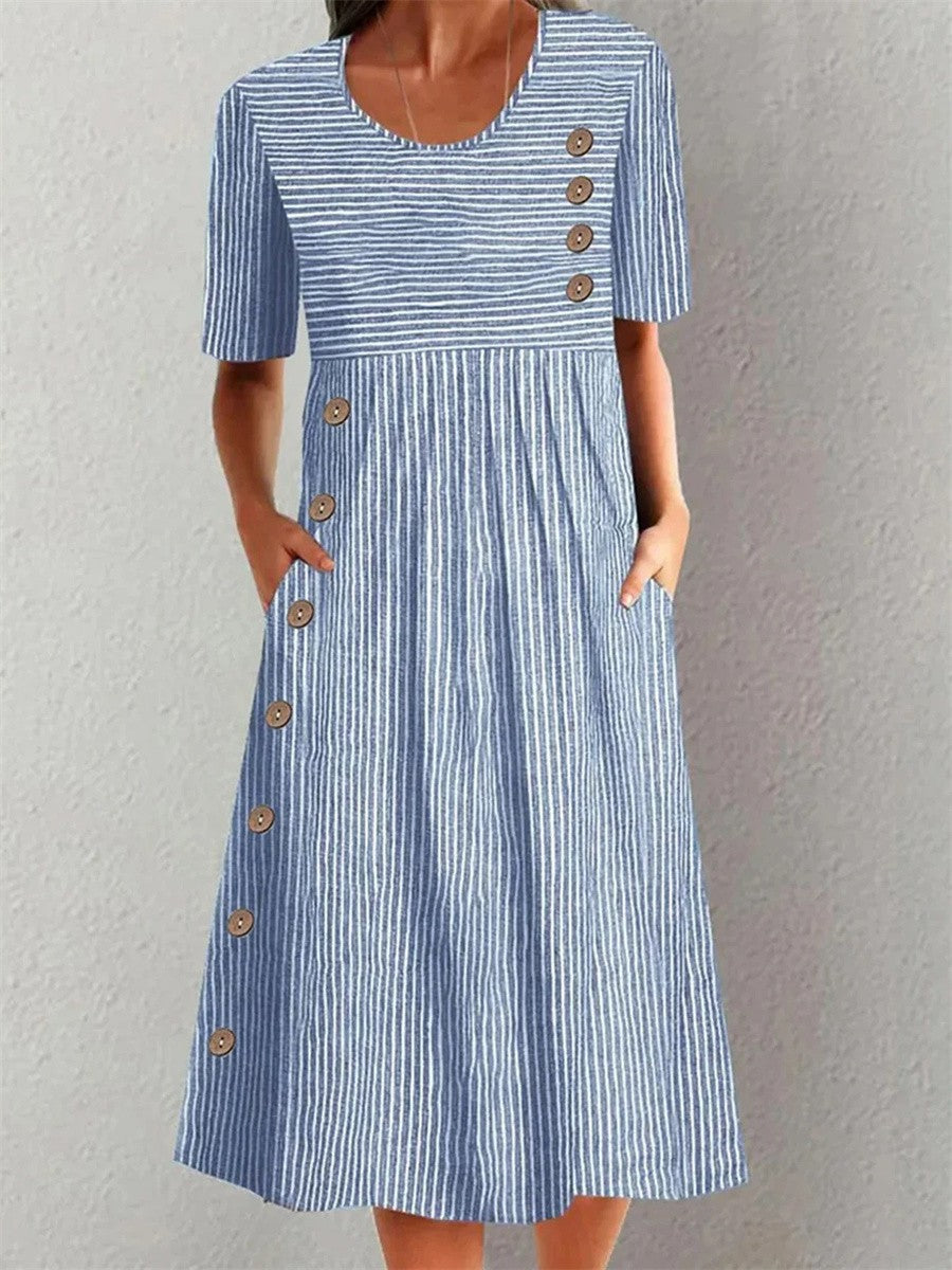 Renée | Stribet midi-kjole med elegant pasform